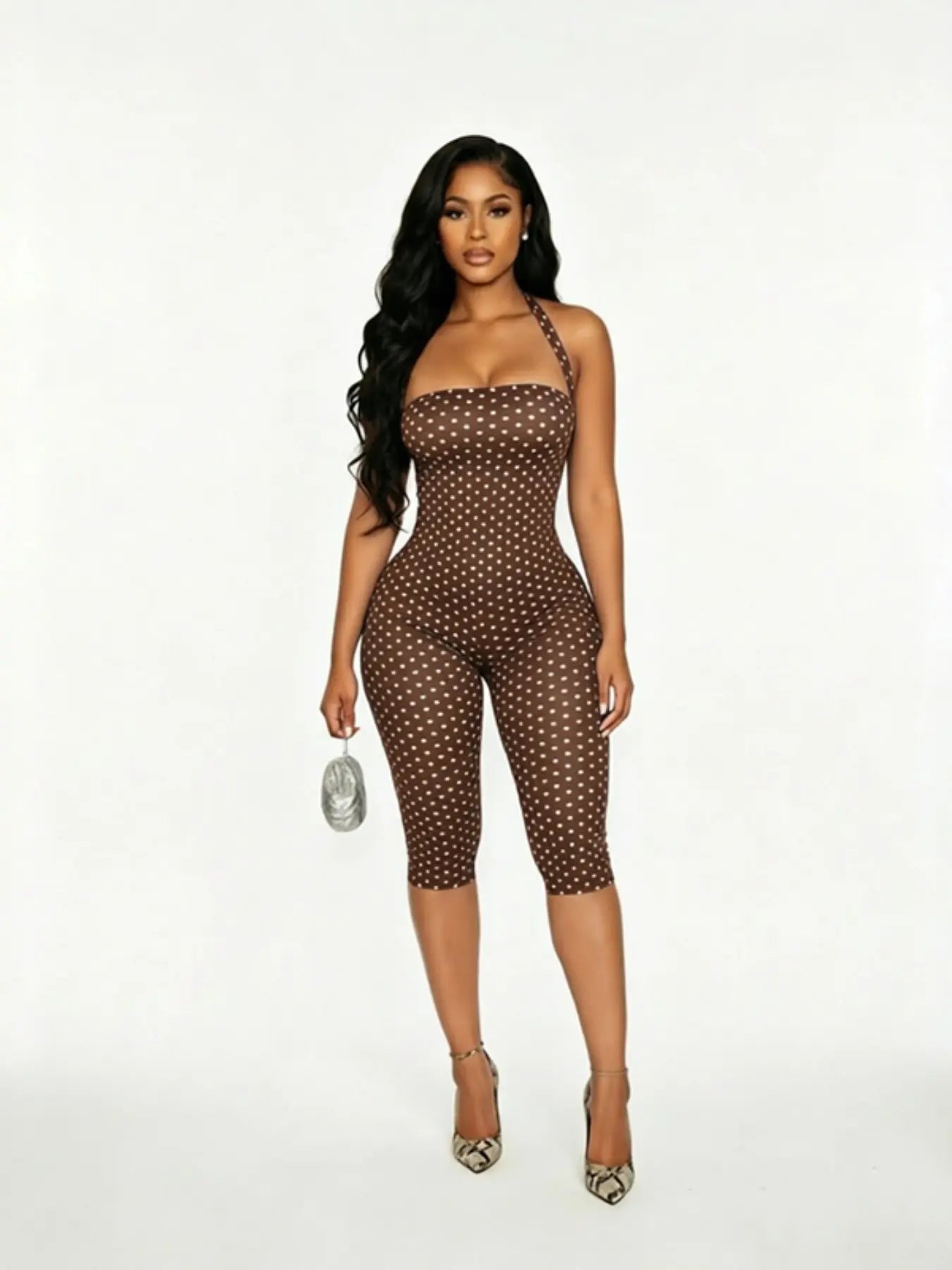 Women'S Polka Dot Sleeveless Halter Bodycon Long Pants, Elegant Retro Style, Perfect for Daily Commute and Dates