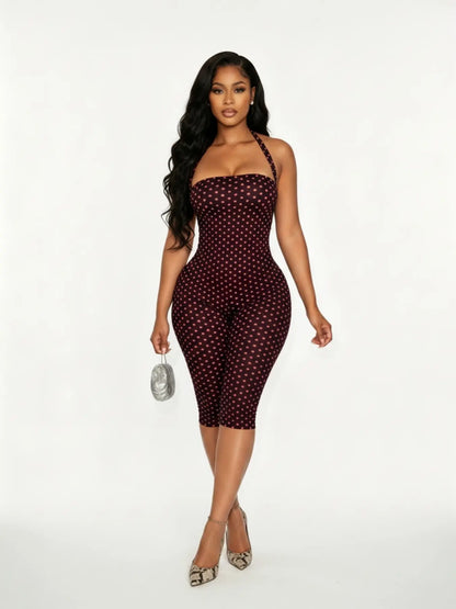Women'S Polka Dot Sleeveless Halter Bodycon Long Pants, Elegant Retro Style, Perfect for Daily Commute and Dates